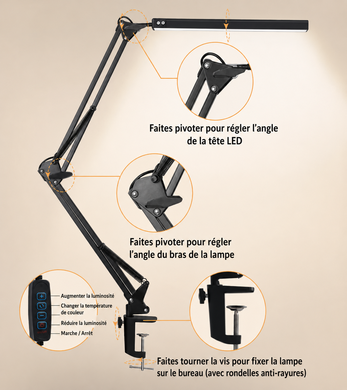 Lampe de bureau LED ergonomique - Zénith