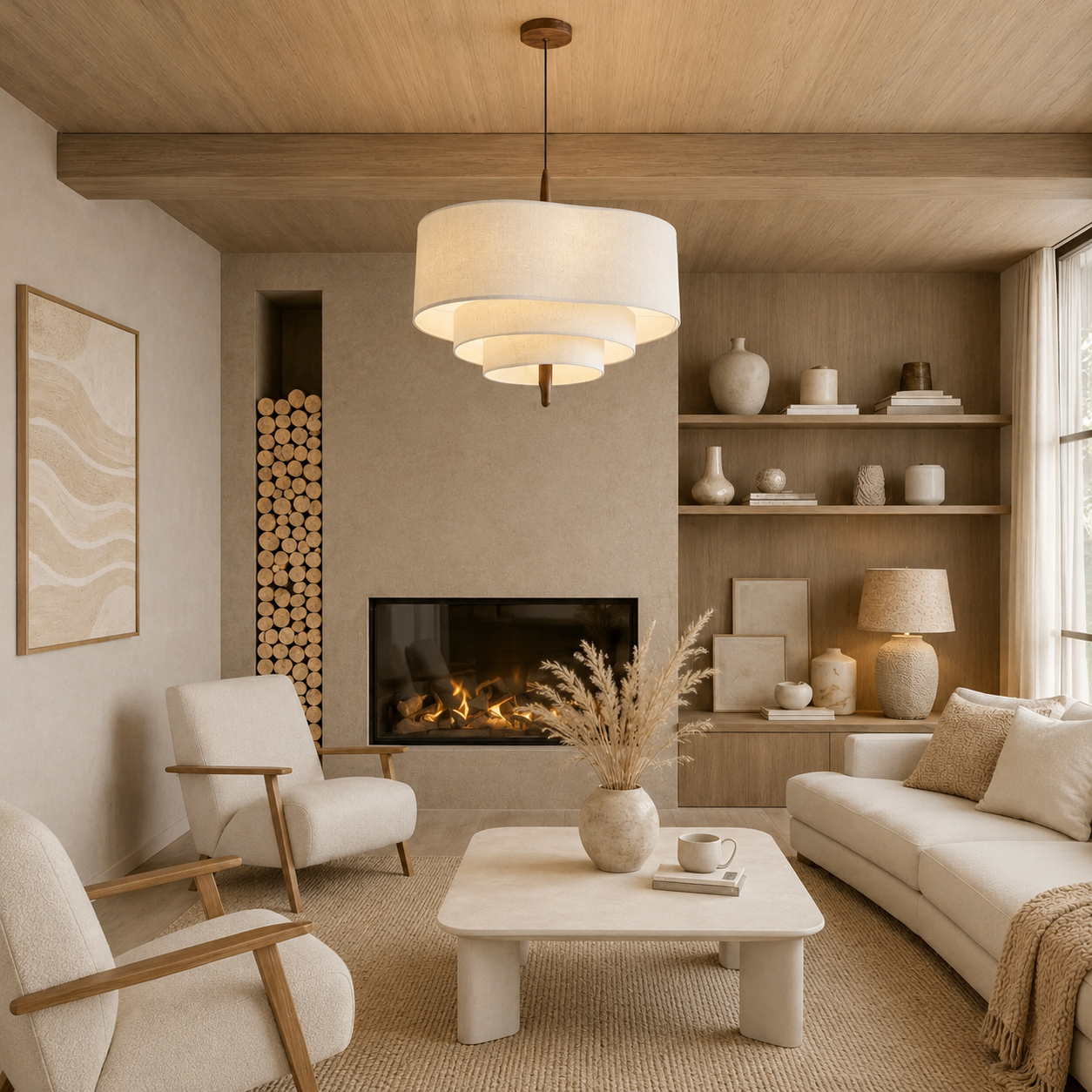 Suspension Design Beige en Bois & Tissu - Lofoten